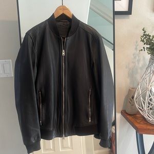 Allsaints Black Leather Niko Leather Bomber Jacket